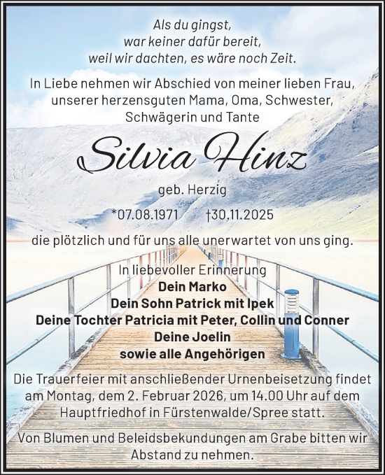 Traueranzeige von Silvia Hinz von Märkische Oderzeitung