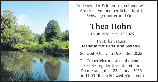 Traueranzeige von Thea Hohn von MO Uckerm.-Anz.
