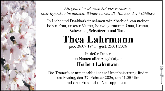 Traueranzeige von Thea Lahrmann von Märkische Oderzeitung