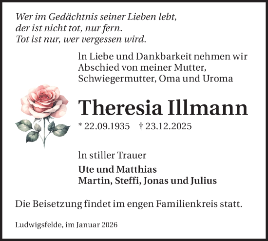 Traueranzeige von Theresia Illmann von Blickpunkt Ludwigsfelde/Zossen