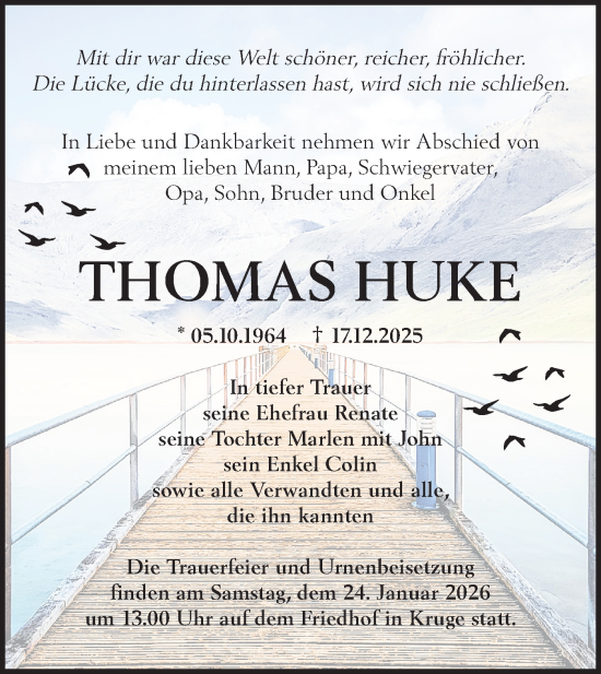Traueranzeige von Thomas Huke von MO Oderld.-Echo