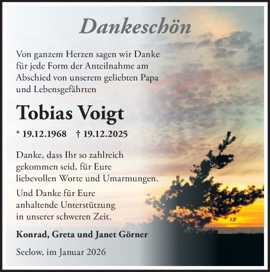 Traueranzeige von Tobias Voigt von MO Oderld.-Echo