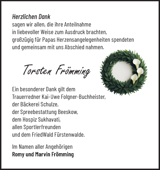 Traueranzeige von Torsten Frömming von Märkische Oderzeitung