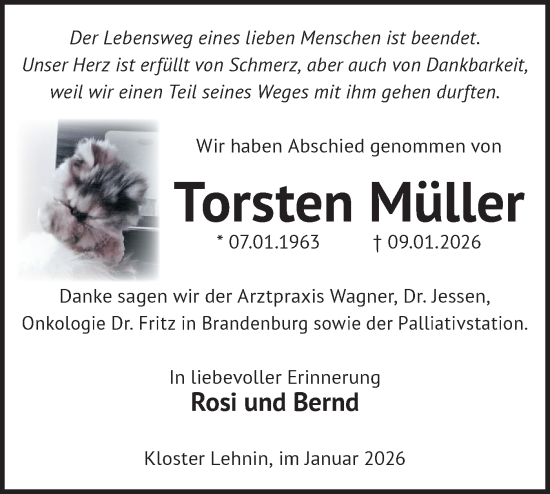 Traueranzeige von Torsten Müller von Märkische Oderzeitung