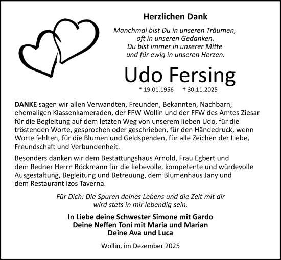 Traueranzeige von Udo Fersing von Märkische Oderzeitung