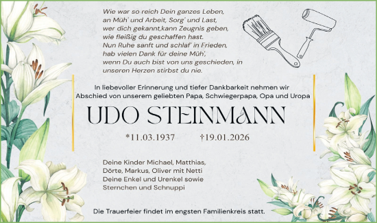 Traueranzeige von Udo Steinmann von Märkische Oderzeitung