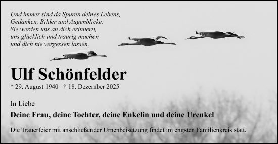 Traueranzeige von Ulf Schönfelder von Märkische Oderzeitung