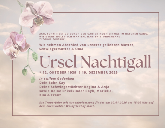 Traueranzeige von Ursel Nachtigall von Märkische Oderzeitung