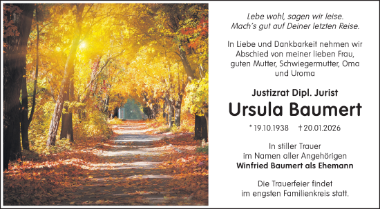 Traueranzeige von Ursula Baumert von Märkische Oderzeitung