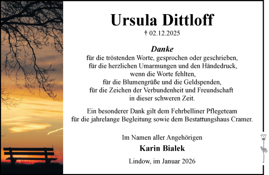 Traueranzeige von Ursula Dittloff von Märkische Oderzeitung