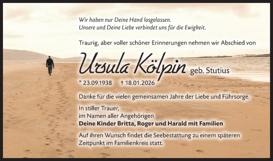 Traueranzeige von Ursula Kölpin von Märkische Oderzeitung