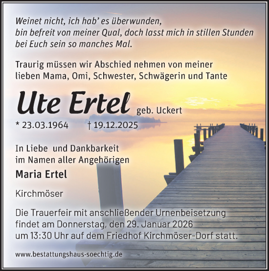 Traueranzeige von Ute Ertel von Märkische Oderzeitung