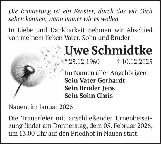 Traueranzeige von Uwe Schmidtke von Märkische Oderzeitung