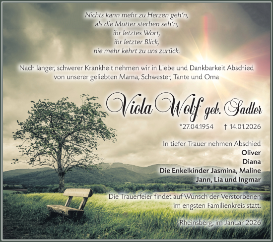 Traueranzeige von Viola Wolf von Märkische Oderzeitung