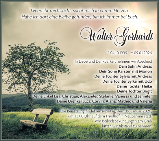 Traueranzeige von Walter Gerhardt von MO Oderld.-Echo