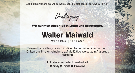 Traueranzeige von Walter Maiwald von Märkische Oderzeitung