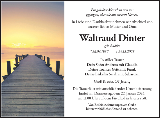 Traueranzeige von Waltraud Dinter von Märkische Oderzeitung