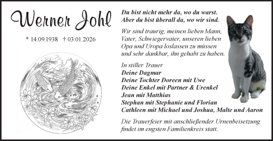 Traueranzeige von Werner Johl von Blickpunkt Jüterbog/Luckenwalde