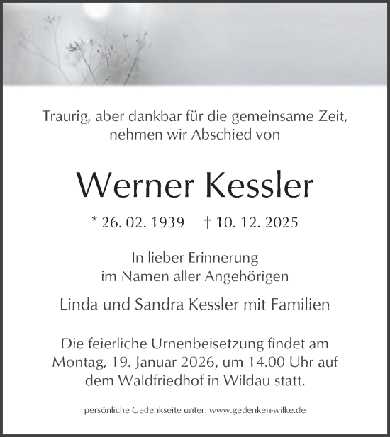 Traueranzeige von Werner Kessler von Blickpunkt Königs Wusterhausen