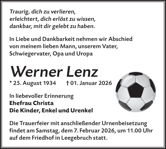 Traueranzeige von Werner Lenz von Märkische Oderzeitung