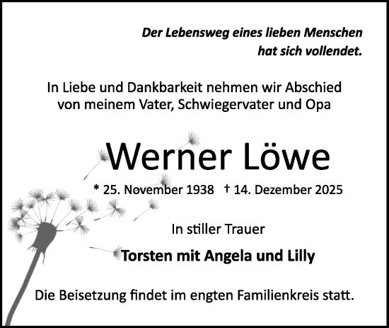 Traueranzeige von Werner Löwe von Märkische Oderzeitung