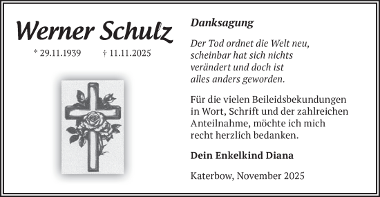 Traueranzeige von Werner Schulz von Märkische Oderzeitung