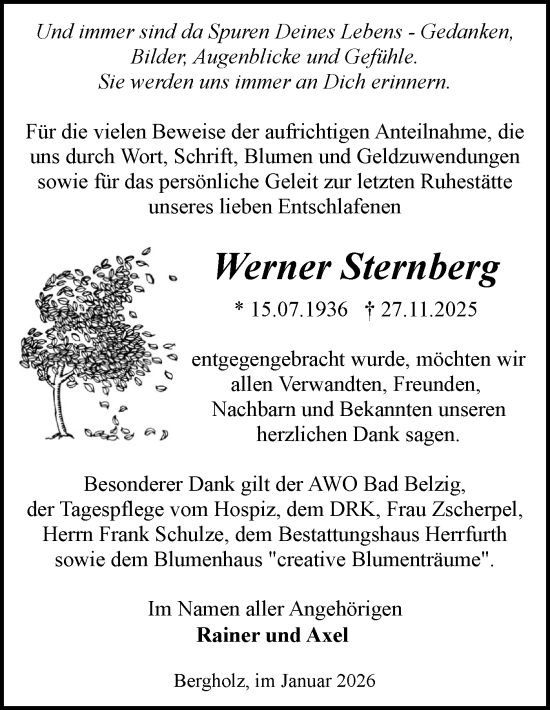 Traueranzeige von Werner Sternberg von Märkische Oderzeitung