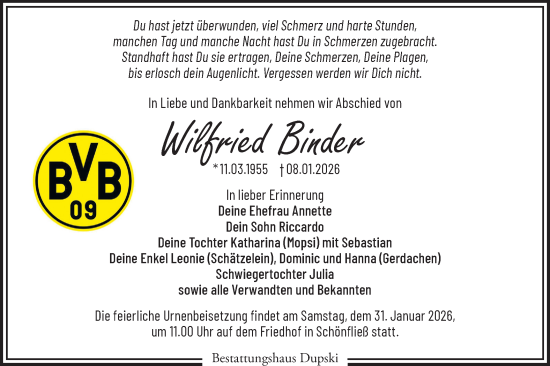 Traueranzeige von Wilfried Binder von Märkische Oderzeitung