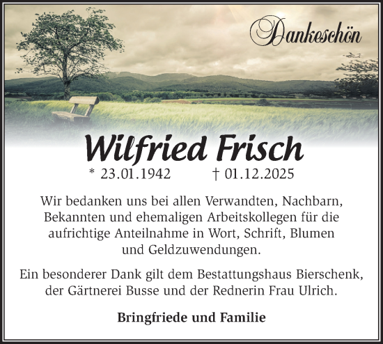 Traueranzeige von Wilfried Frisch von Märkische Oderzeitung
