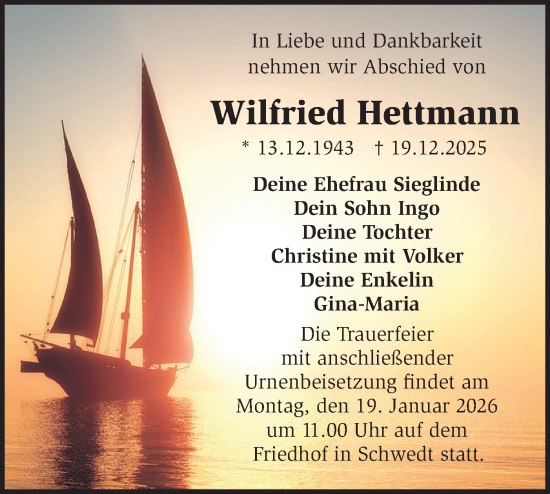 Traueranzeige von Wilfried Hettmann von MO Uckerm.-Anz.