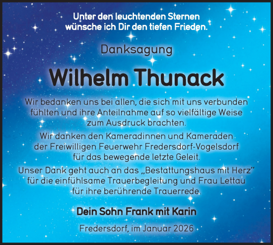 Traueranzeige von Wilhelm Thunack von Märkische Oderzeitung