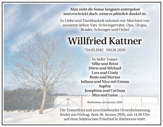 Traueranzeige von Willfried Kattner von Märkische Oderzeitung
