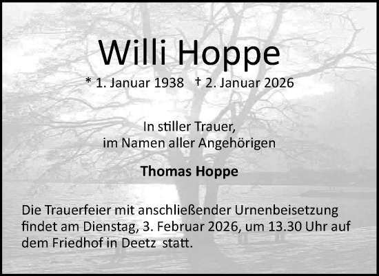 Traueranzeige von Willi Hoppe von Märkische Oderzeitung