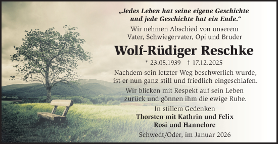 Traueranzeige von Wolf-Rüdiger Reschke von MO Uckerm.-Anz.