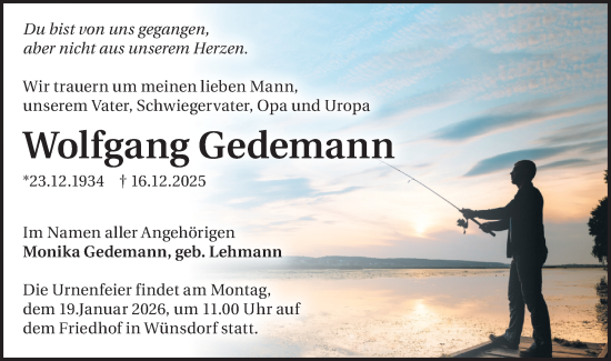 Traueranzeige von Wolfgang Gedemann von Blickpunkt Ludwigsfelde/Zossen