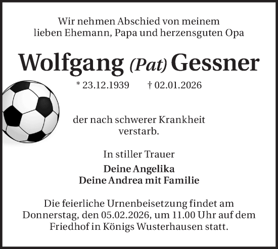 Traueranzeige von Wolfgang Gessner von Blickpunkt Königs Wusterhausen