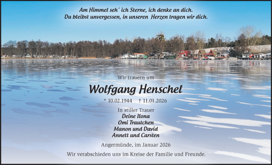 Traueranzeige von Wolfgang Henschel von MO Uckerm.-Anz.