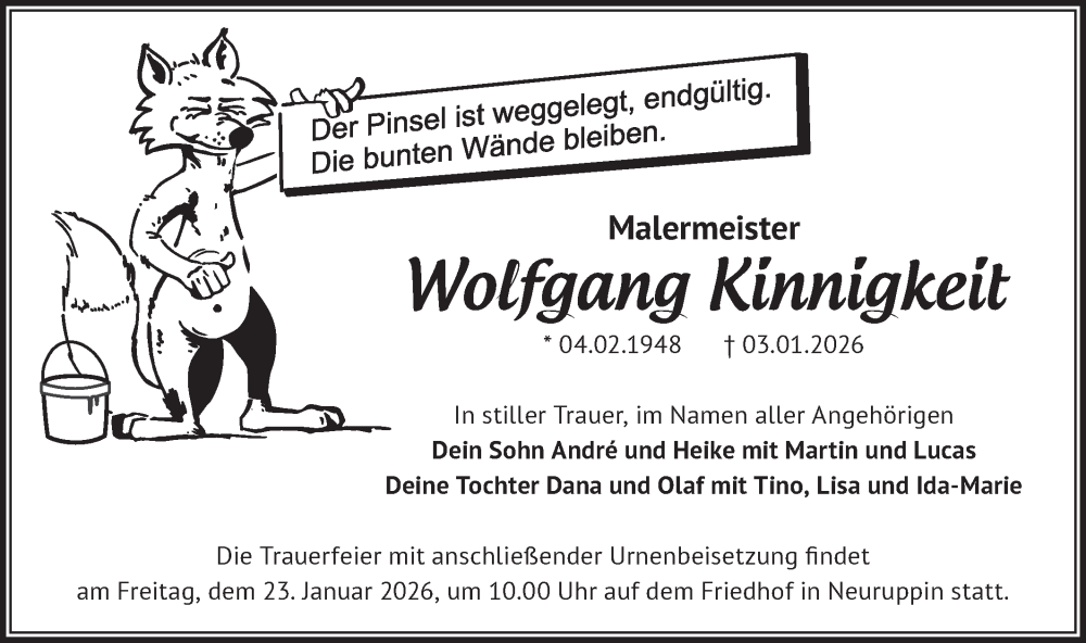  Traueranzeige für Wolfgang Kinnigkeit vom 10.01.2026 aus Märkische Oderzeitung