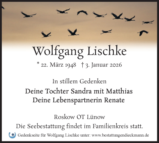 Traueranzeige von Wolfgang Lischke von Märkische Oderzeitung