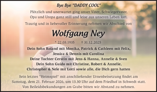 Traueranzeige von Wolfgang Ney von MO Uckerm.-Anz.