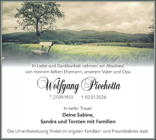 Traueranzeige von Wolfgang Piechotta von Märkische Oderzeitung