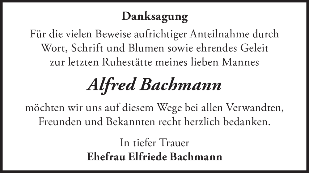  Traueranzeige für Alfred Bachmann vom 14.02.2026 aus Märkische Oderzeitung