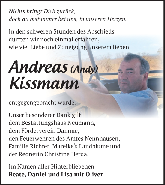 Traueranzeige von Andreas Kissmann von Märkische Oderzeitung