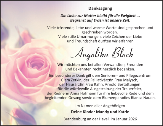 Traueranzeige von Angelika Bleck von Märkische Oderzeitung