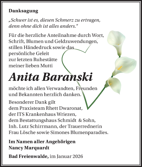 Traueranzeige von Anita Baranski von MO Oderld.-Echo