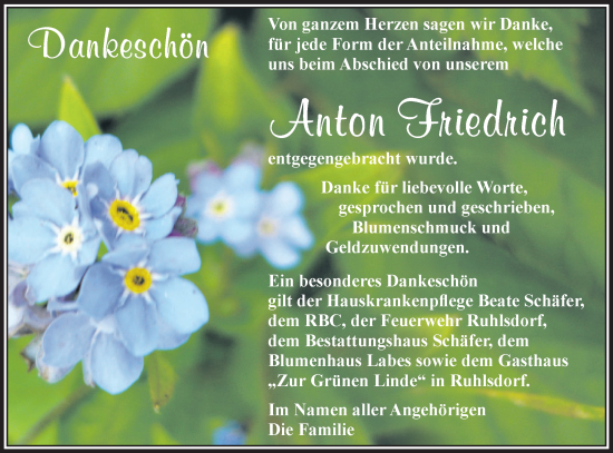 Traueranzeige von Anton Friedrich von Blickpunkt Jüterbog/Luckenwalde
