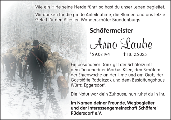 Traueranzeige von Arno Laube von Märkische Oderzeitung