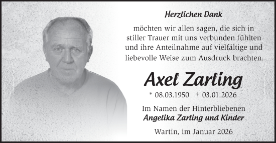 Traueranzeige von Axel Zarling von MO Uckerm.-Anz.