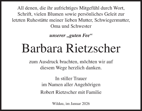 Traueranzeige von Barbara Rietzscher von Blickpunkt Königs Wusterhausen