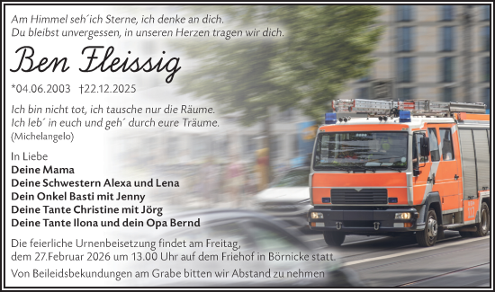 Traueranzeige von Ben Fleissig von Märkische Oderzeitung